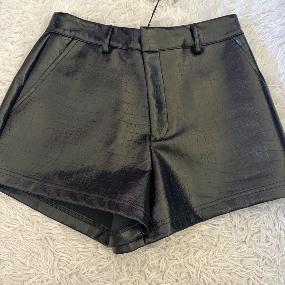 Free People Black Croc-Embossed High Waist Shorts